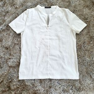 Emporio Armani Women's Short Sleeve Quarter Zip White Top Size XL